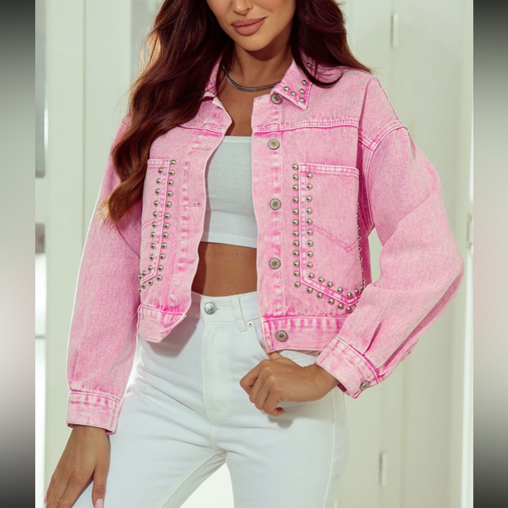 Pink Studded Demin Jacket